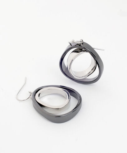 Silver & Gunmetal Asymmetrical Circle Dangle Earrings