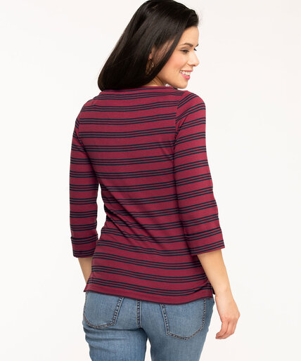 Striped 3/4 Sleeve Boat Neck Tee Image 3