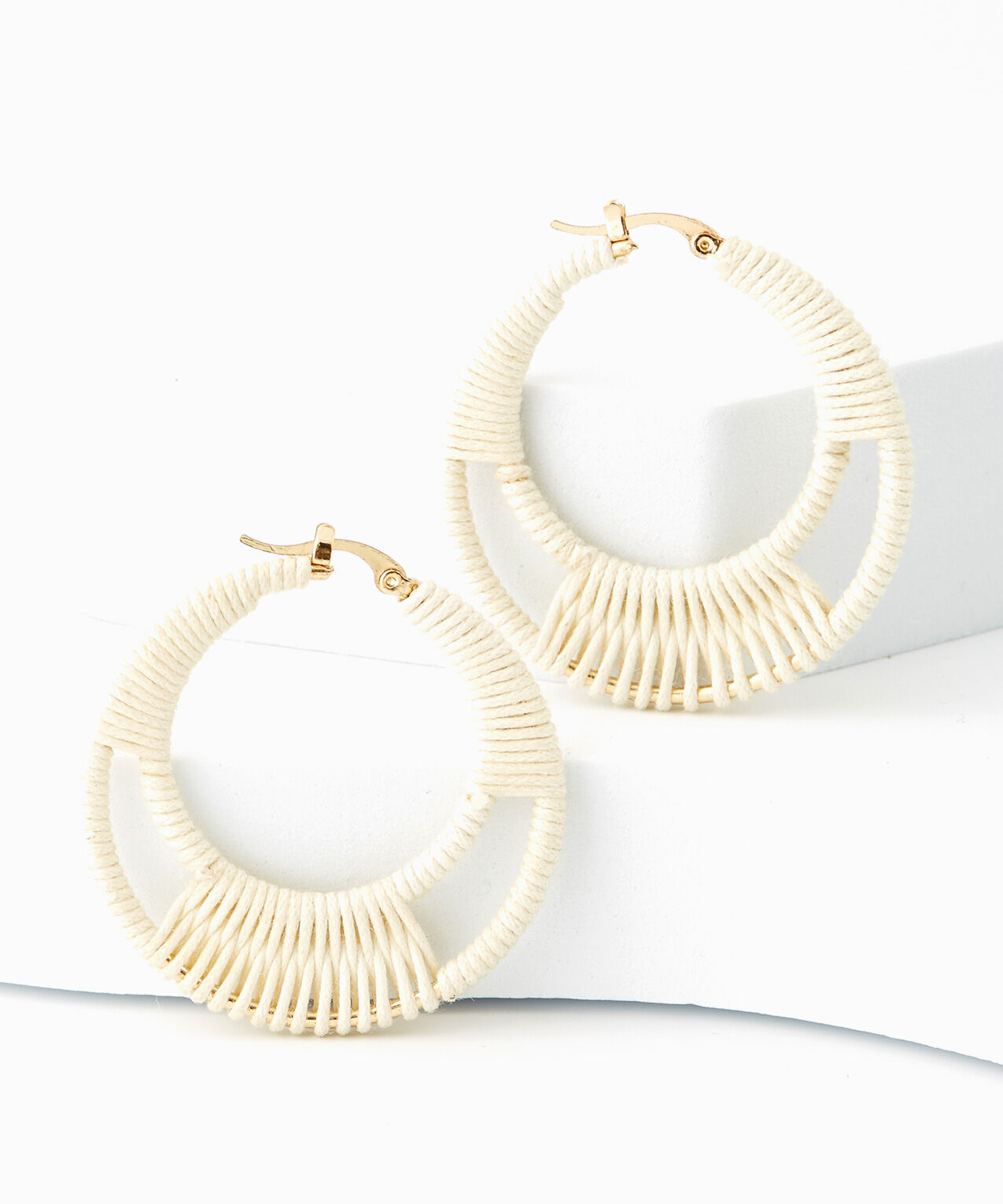 Medium Sized Ivory Thread Hoop Earrings