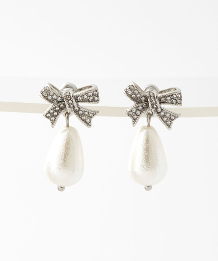 Pearl Drop Earrings with Gemmed Bow Image 1