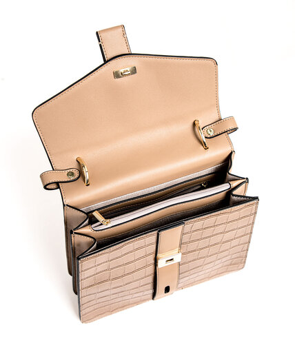 Taupe Croco Gold Lock Handbag Image 2