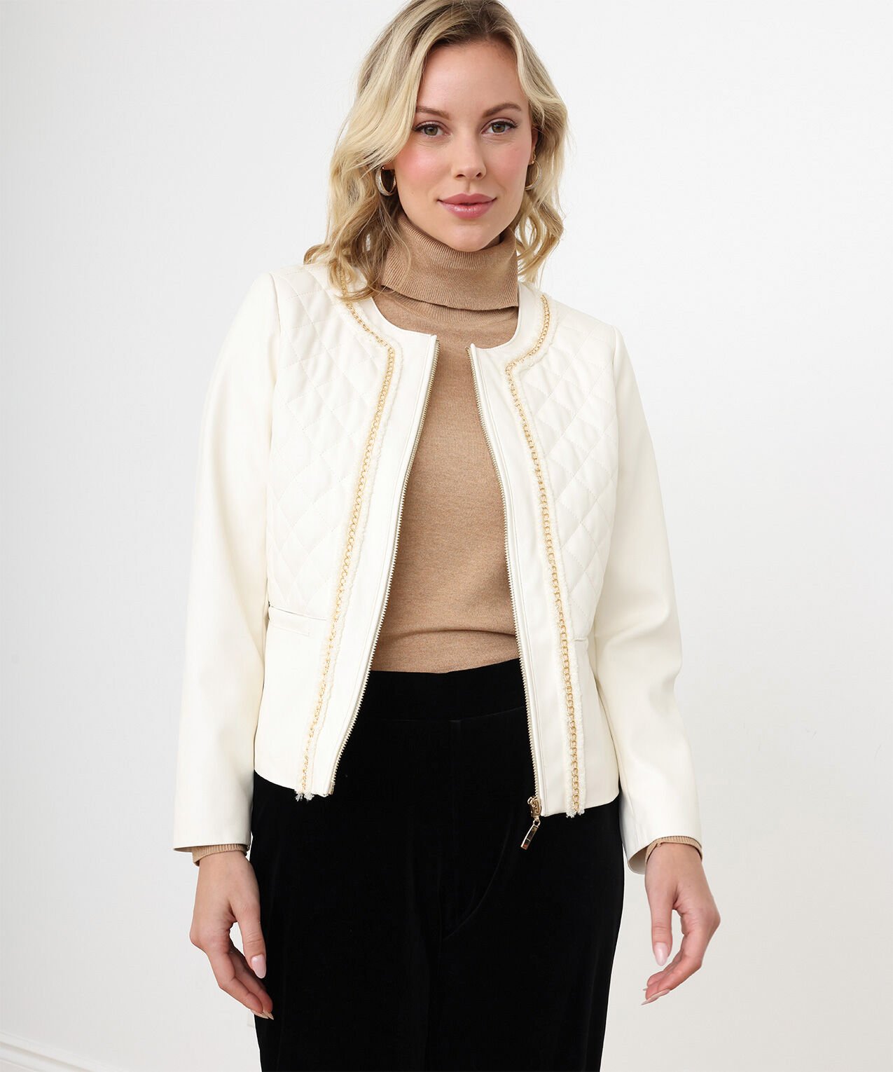 Petite Quilted Vegan Leather French Jacket Cleo 4000008807