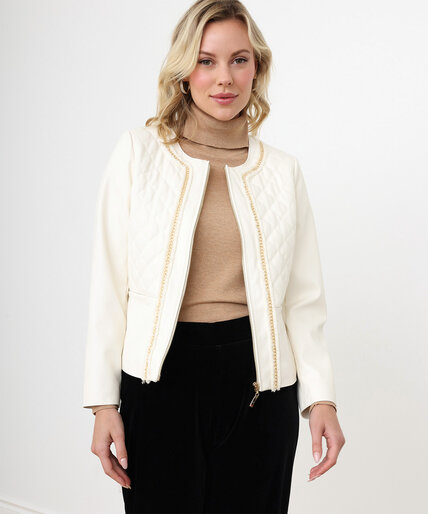 Petite Quilted Vegan Leather French Jacket Image 1