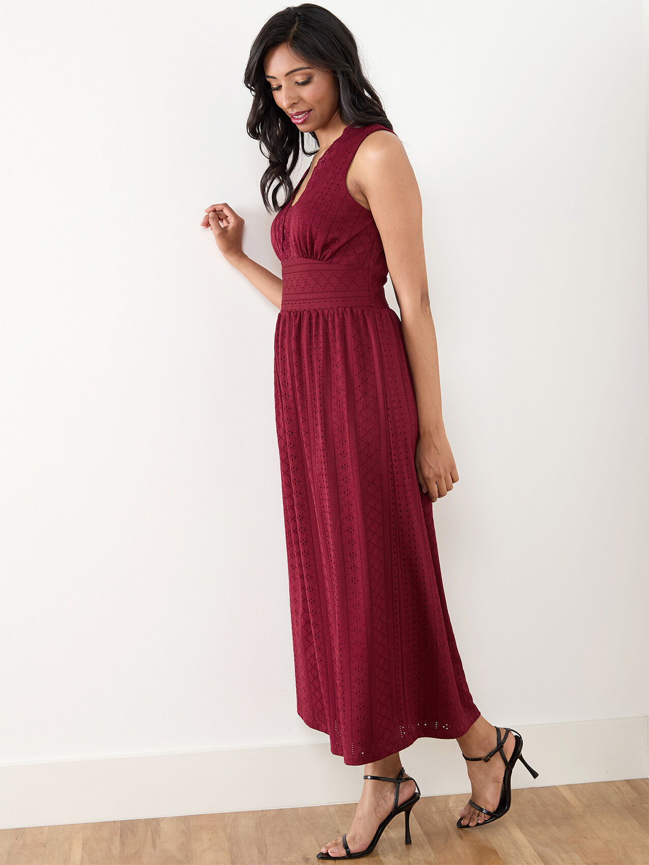 Petite Eyelet Maxi Peasant Dress Cleo 4000010272