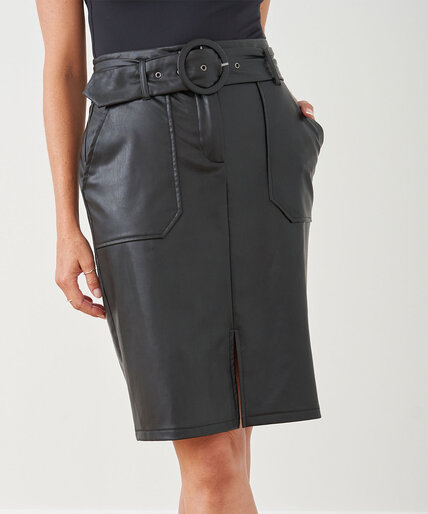 Belted Vegan Leather Pencil Skirt Image 1