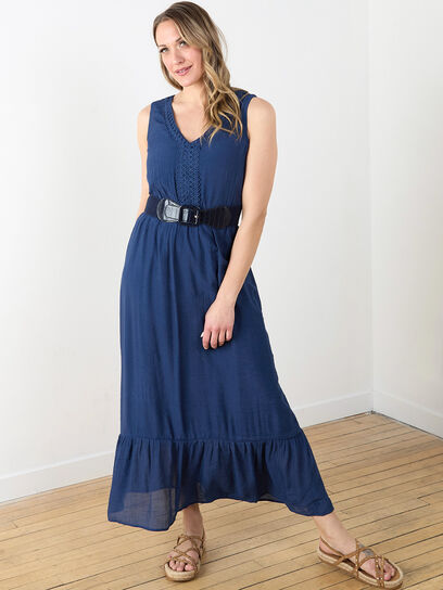 Sleeveless Maxi Dress with Lace Neck Detail by Luxology