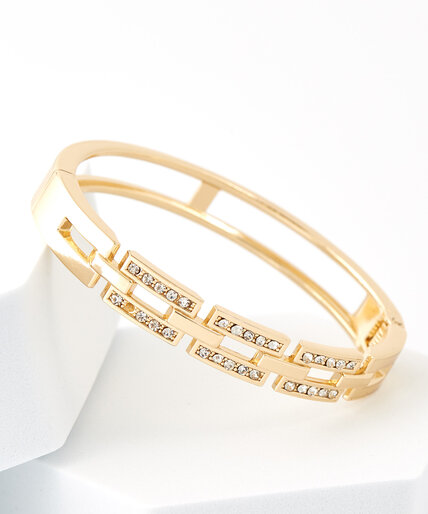 Gold Square Hinge Bracelet with Crystals Image 1