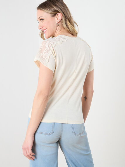 Short Lace Sleeve V-Neck T-Shirt Image 4