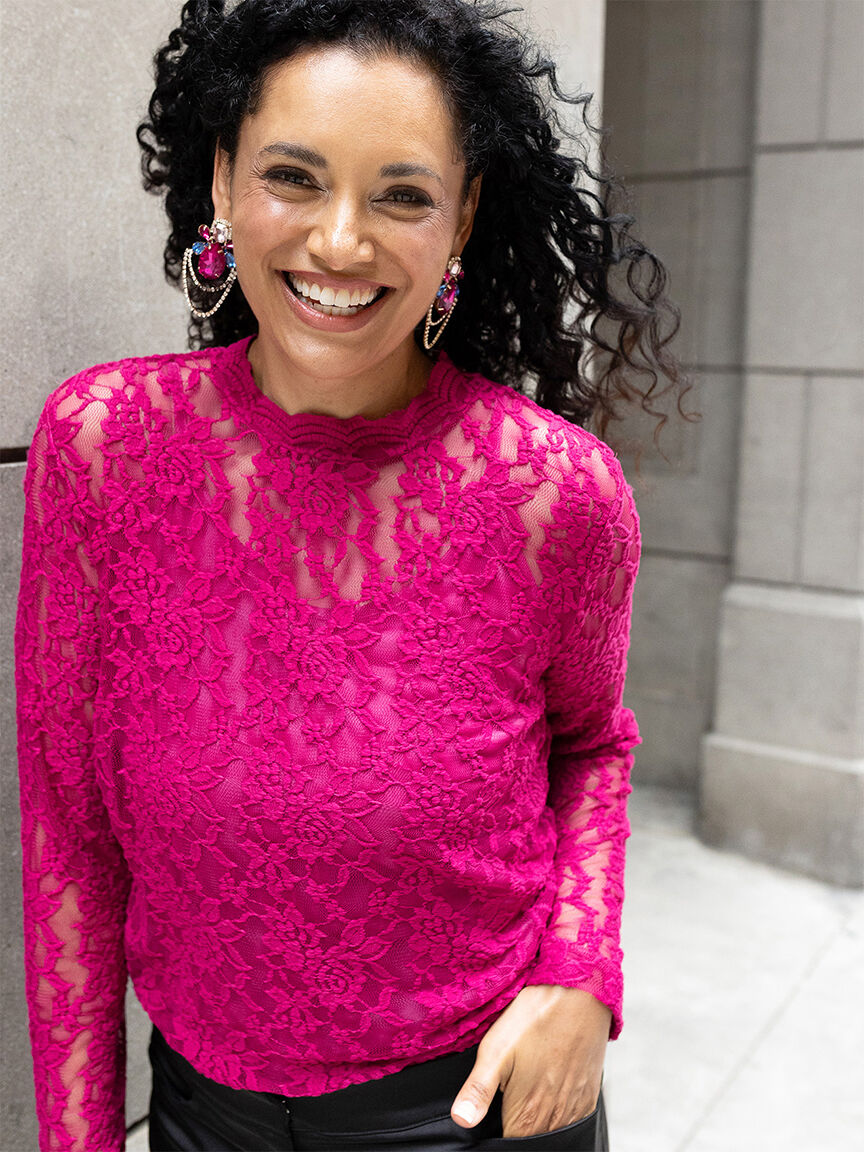 Mock neck lace top with cami Cleo Magenta S