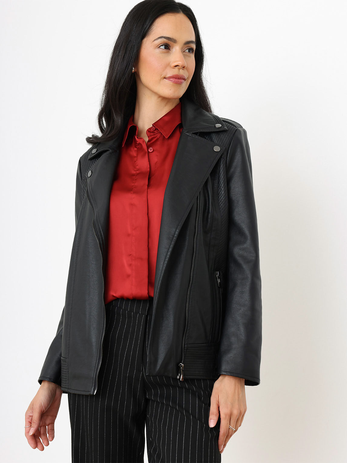 Petite Vegan Leather Moto Jacket