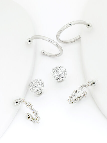 Silver Mixed Hoop Earring Trio Image 6