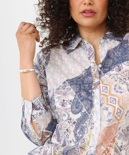 Low Impact Button-Front Printed Blouse Image 6