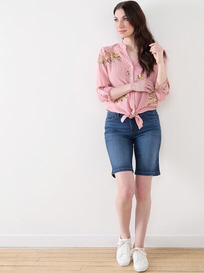 Long Sleeve Pink Embroidered Blouse