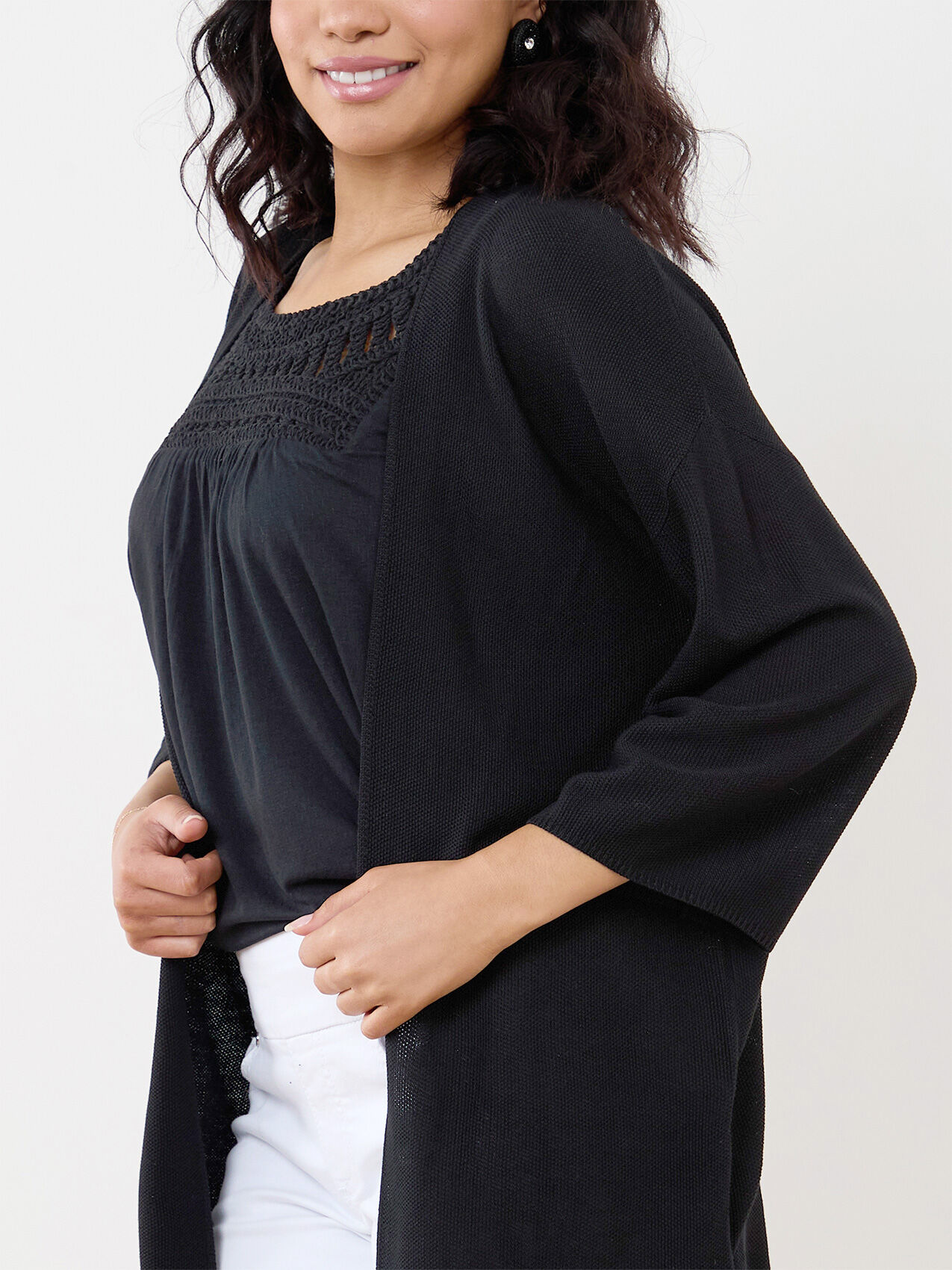 Petite 3 4 Sleeve Textured Kimono Cardi Cleo 4000009828