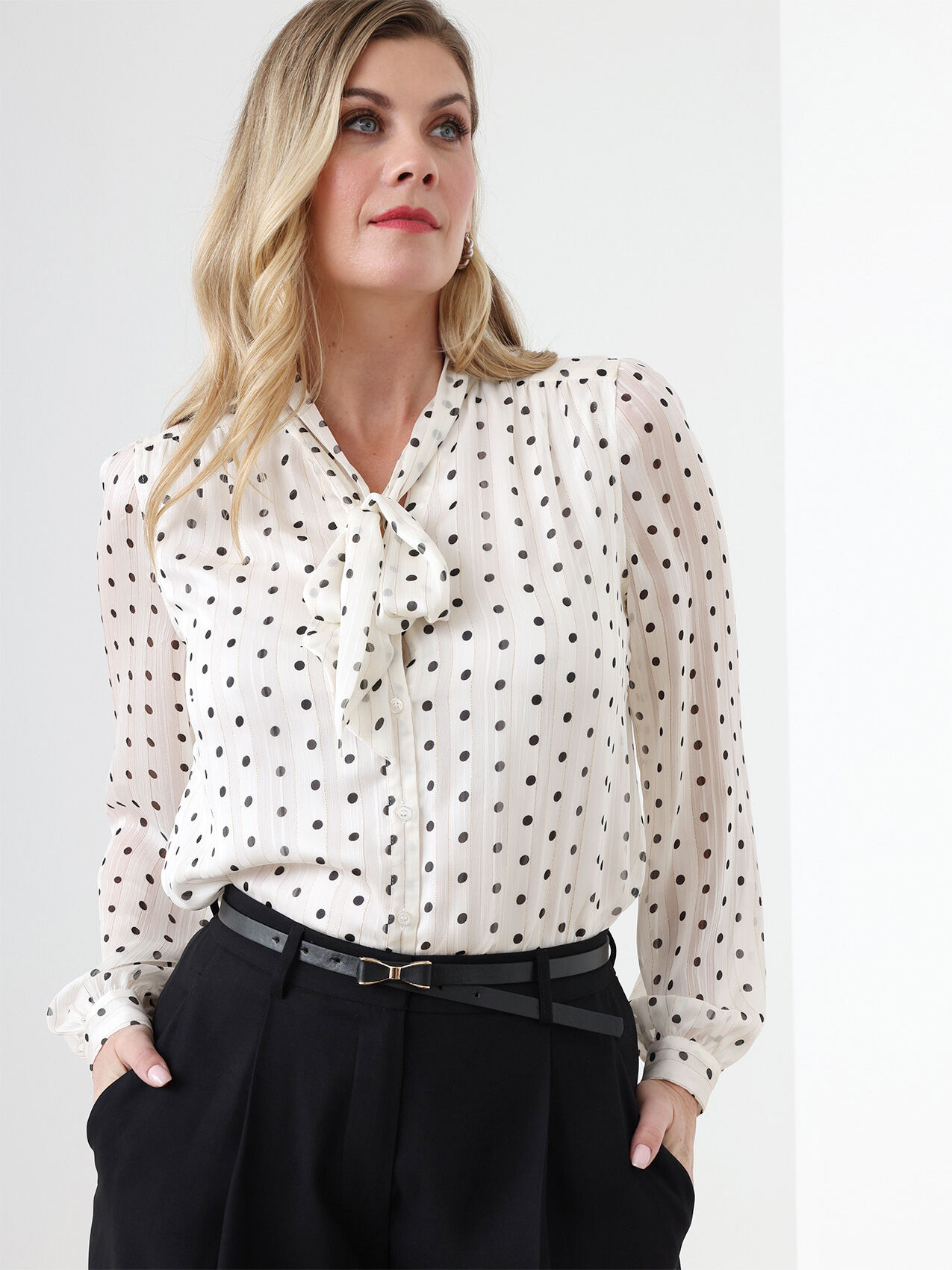 Long Sleeve Chiffon Bow Blouse