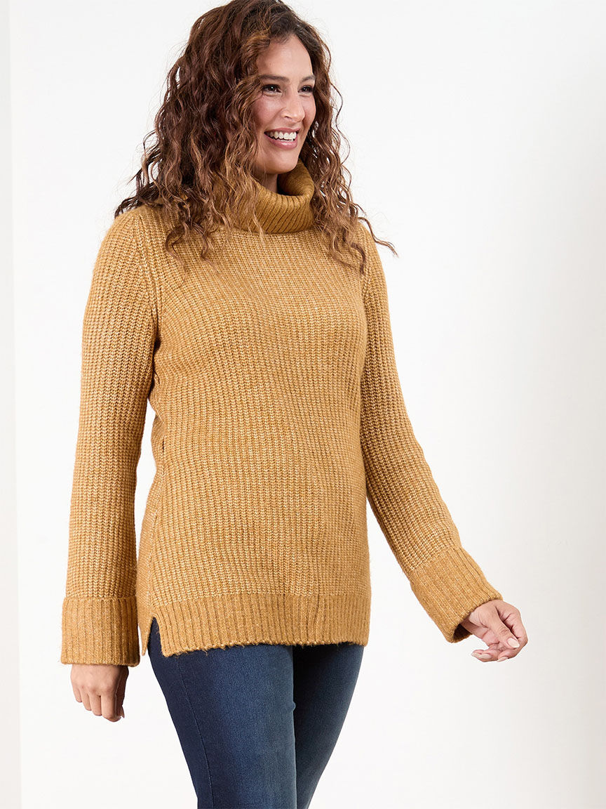 Knit turtleneck sweater Cleo Satin Brass Mix XL