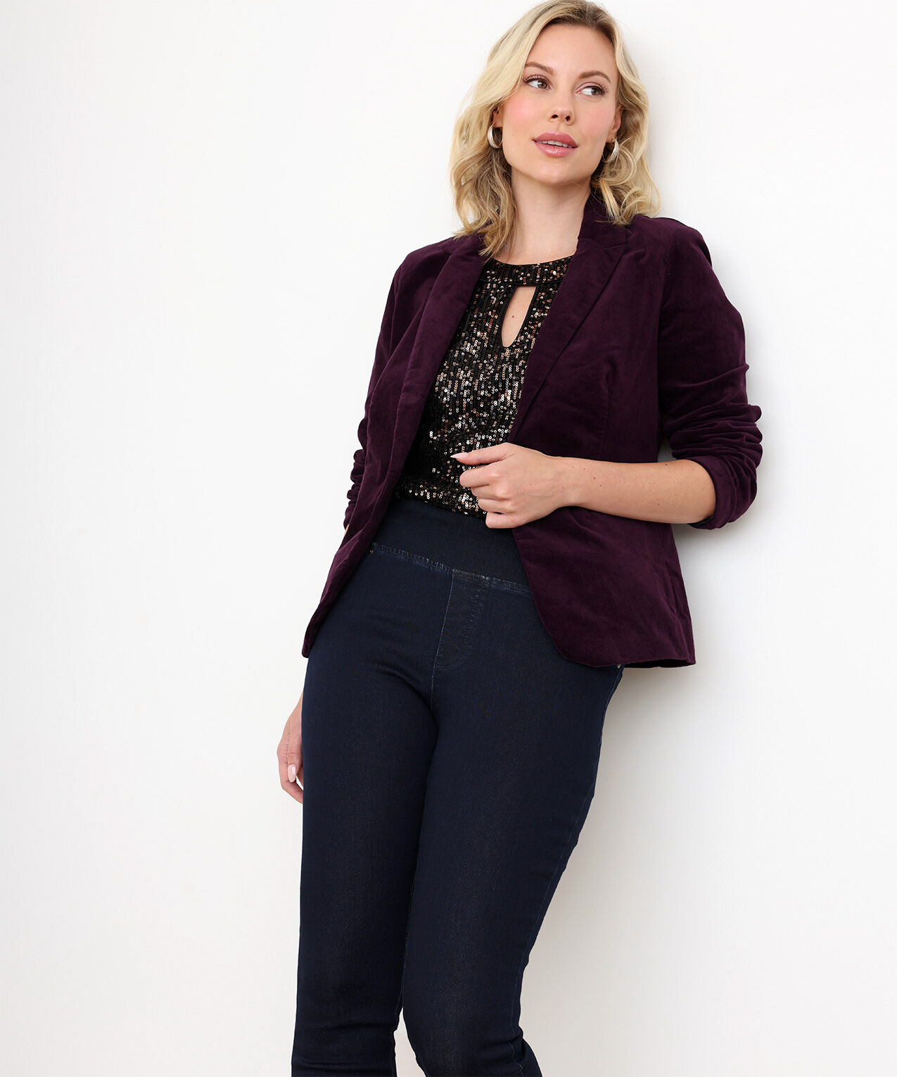 Plum velvet blazer womens best sale