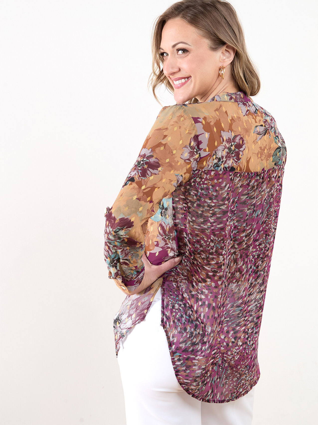 Gold chiffon blouse sales