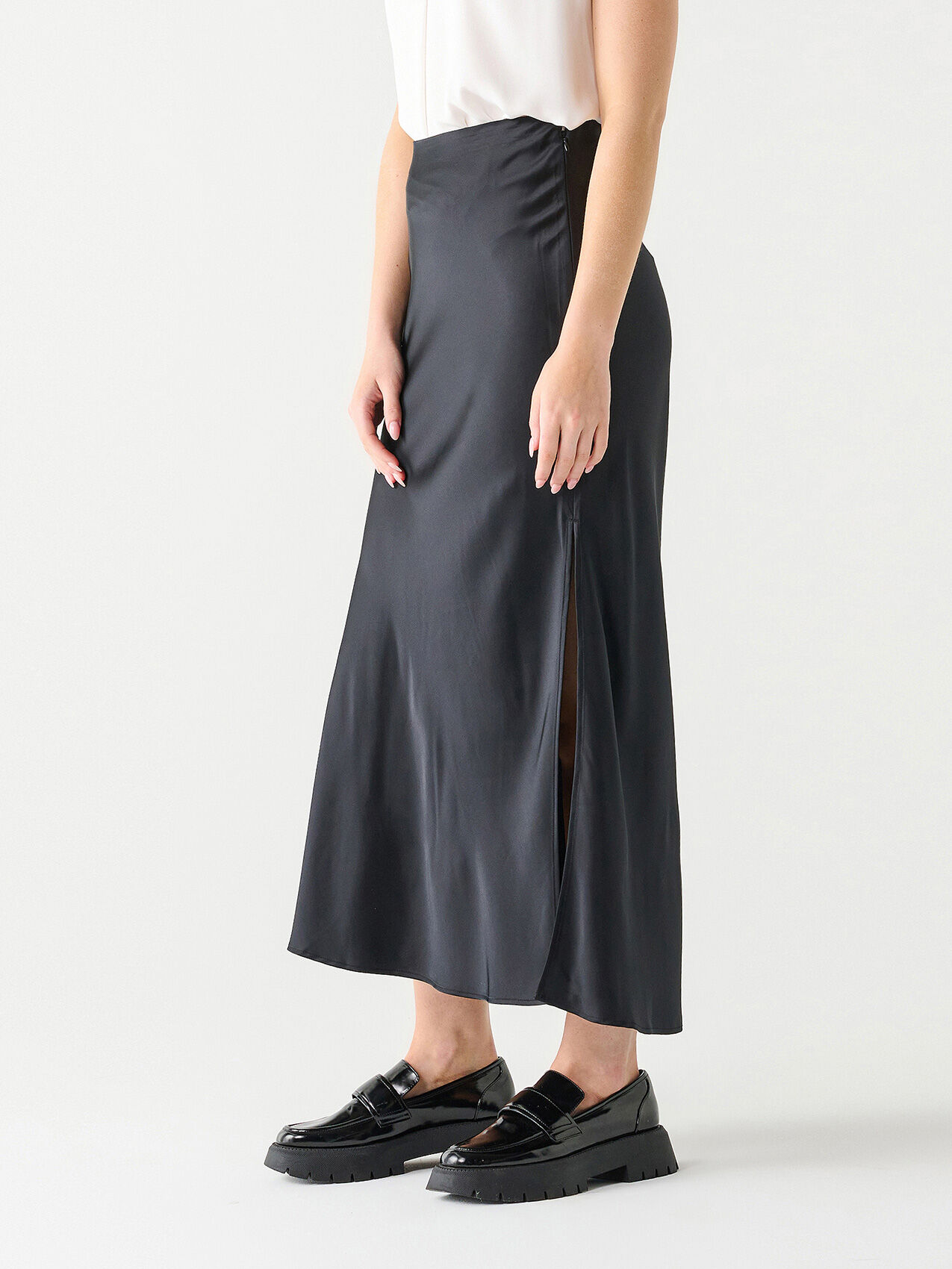 Black Satin Maxi Skirt by Tape