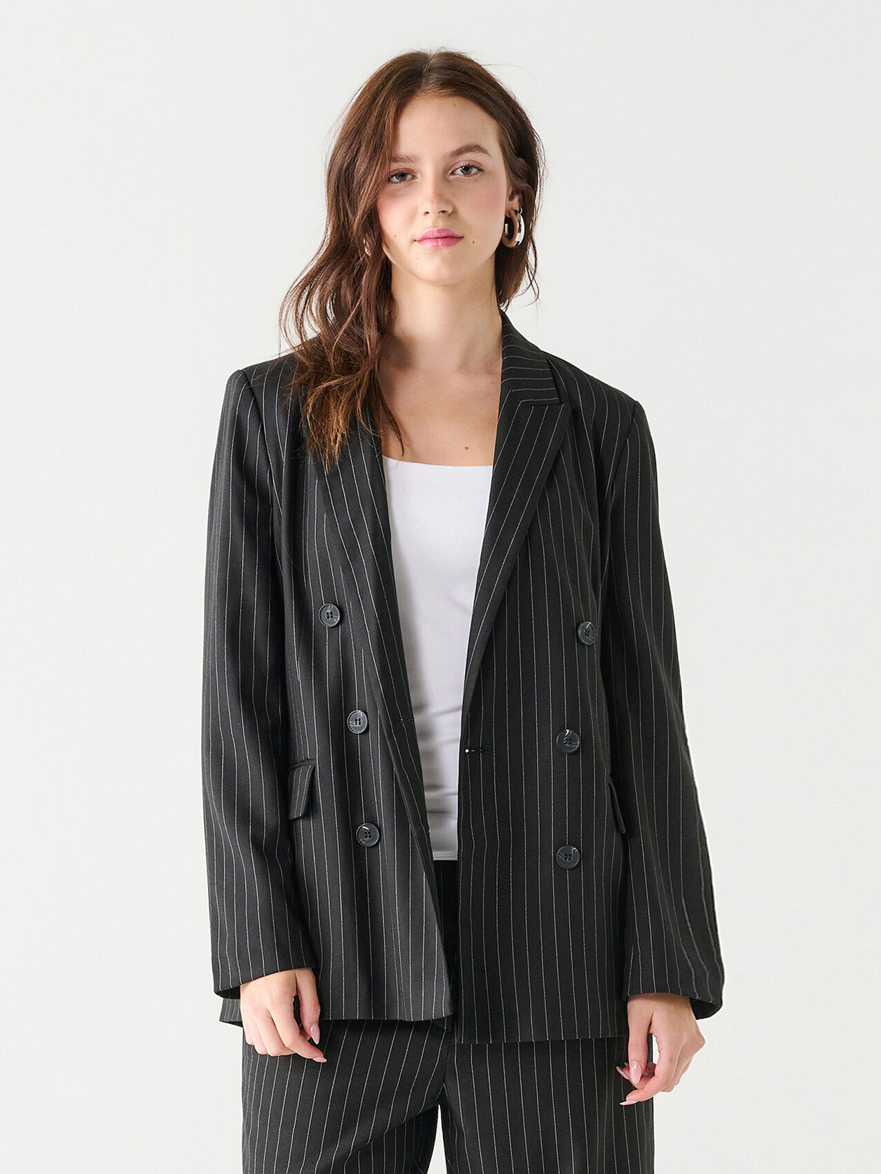 Black pinstripe blazer womens store
