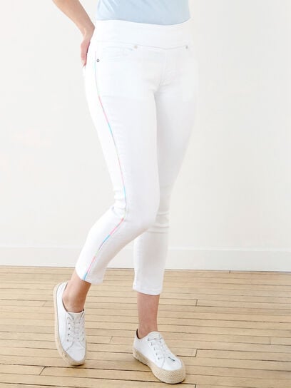White Crop Jeans with Pastel Side Trim