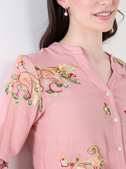 Long Sleeve Pink Embroidered Blouse Image 3
