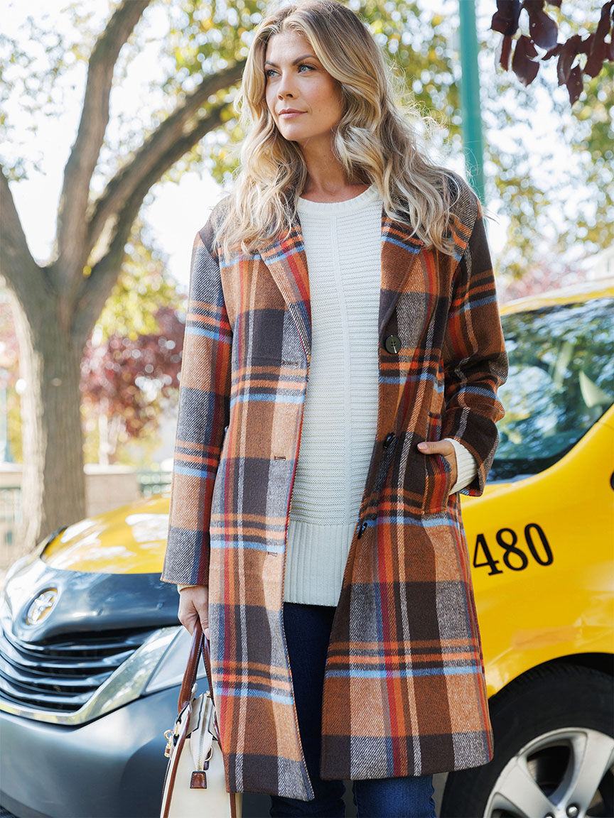 Wool blend plaid coat cheap