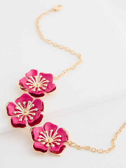 Pink Flash/Gold Short Statement Flower Necklace