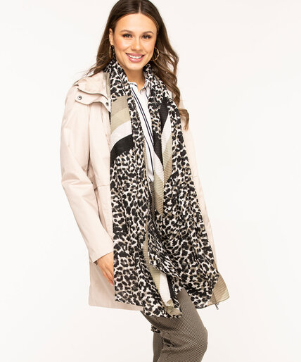 Striped Leopard Print Pleated Scarf Image 1