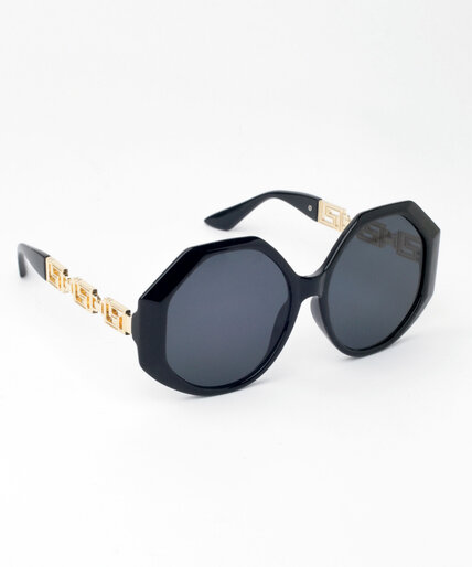 Black Octagon-Shaped Sunglasses with Gold Detail Image 2