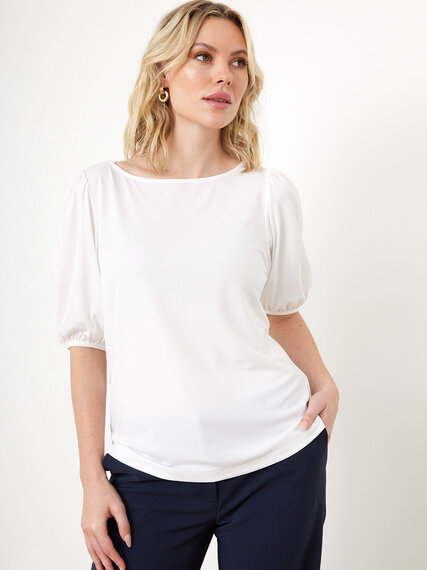 Elbow Sleeve Crepe Boat-Neck Top Image 4