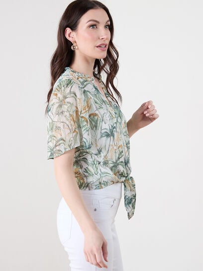 Flutter Sleeve Chiffon Blouse with Tie Front