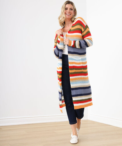 Full-Length Colourfully Striped Cardigan Image 5