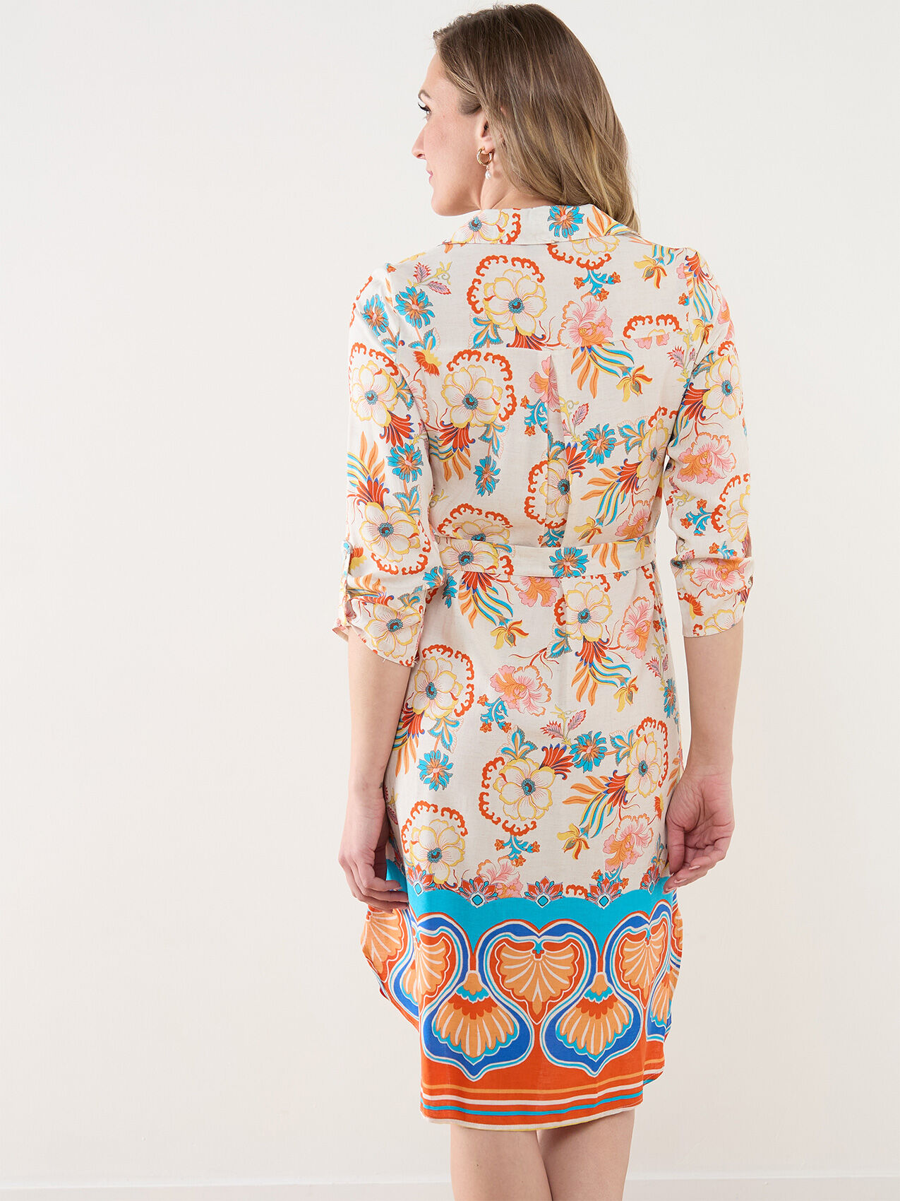 Orange blue linen shirt dress Cleo Orange Blue L Figueroa Flower