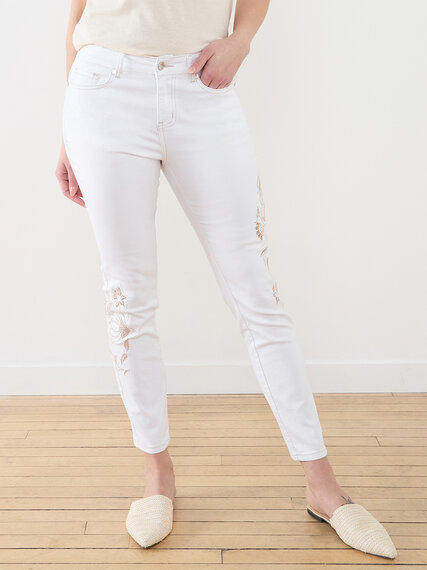White Embroidered Ankle Jean Image 5