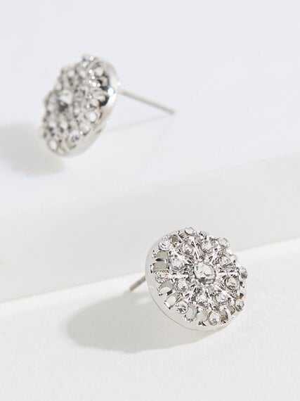 Silver Pave Round Stud Earrings Image 3