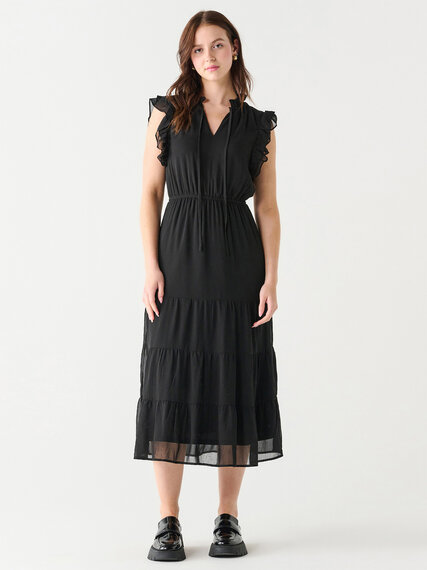 Ruffle Sleeve Tiered Midi Dress Image 1