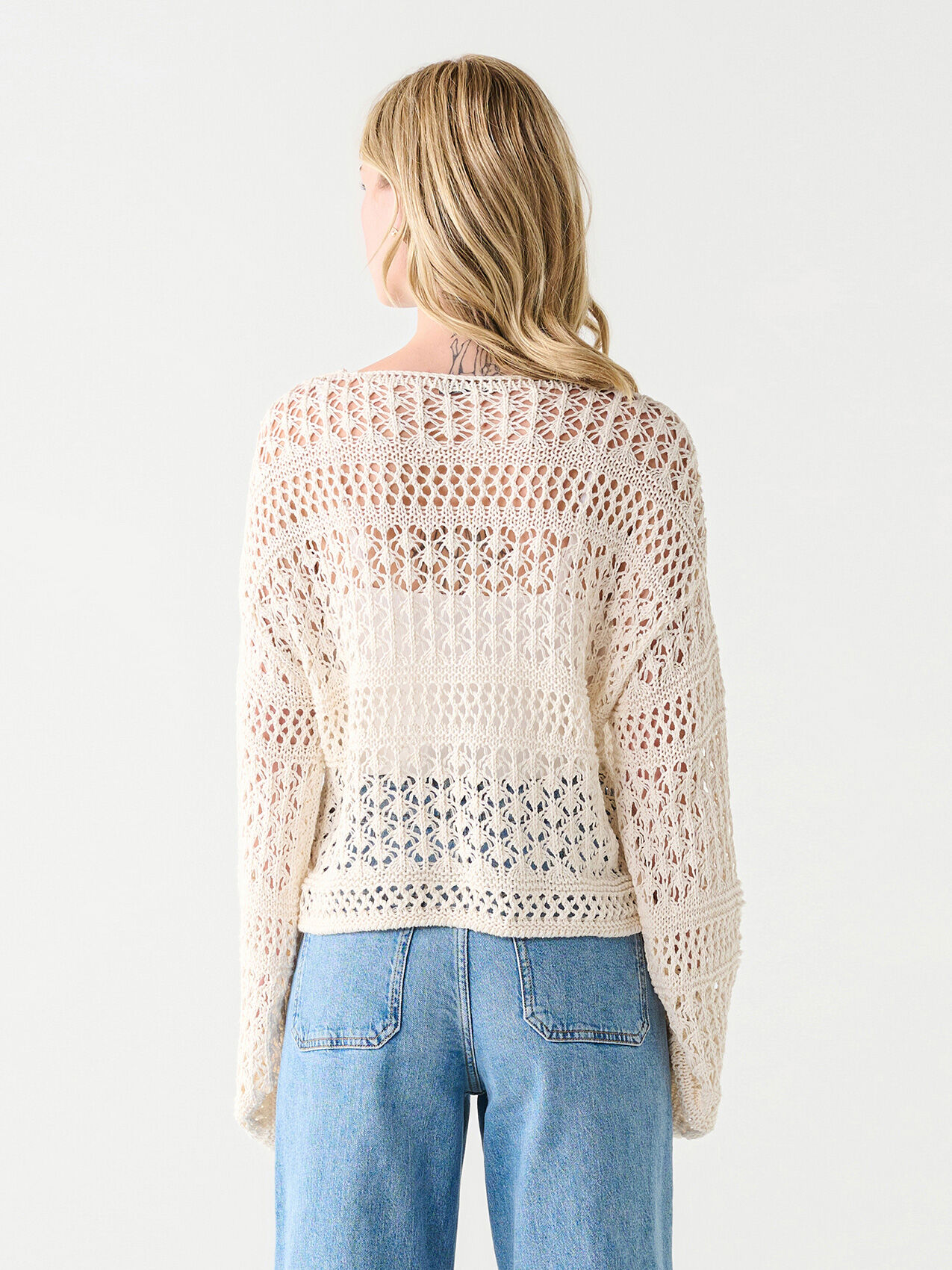 Long Sleeve Lace-Up Crochet Sweater by Dex