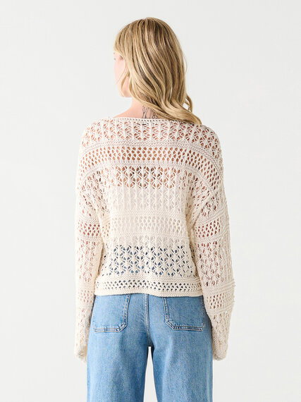Long Sleeve Lace-Up Crochet Sweater by Dex Image 3