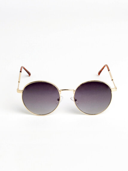 Gold Round Sunglasses with Gold Metal Arms Image 1