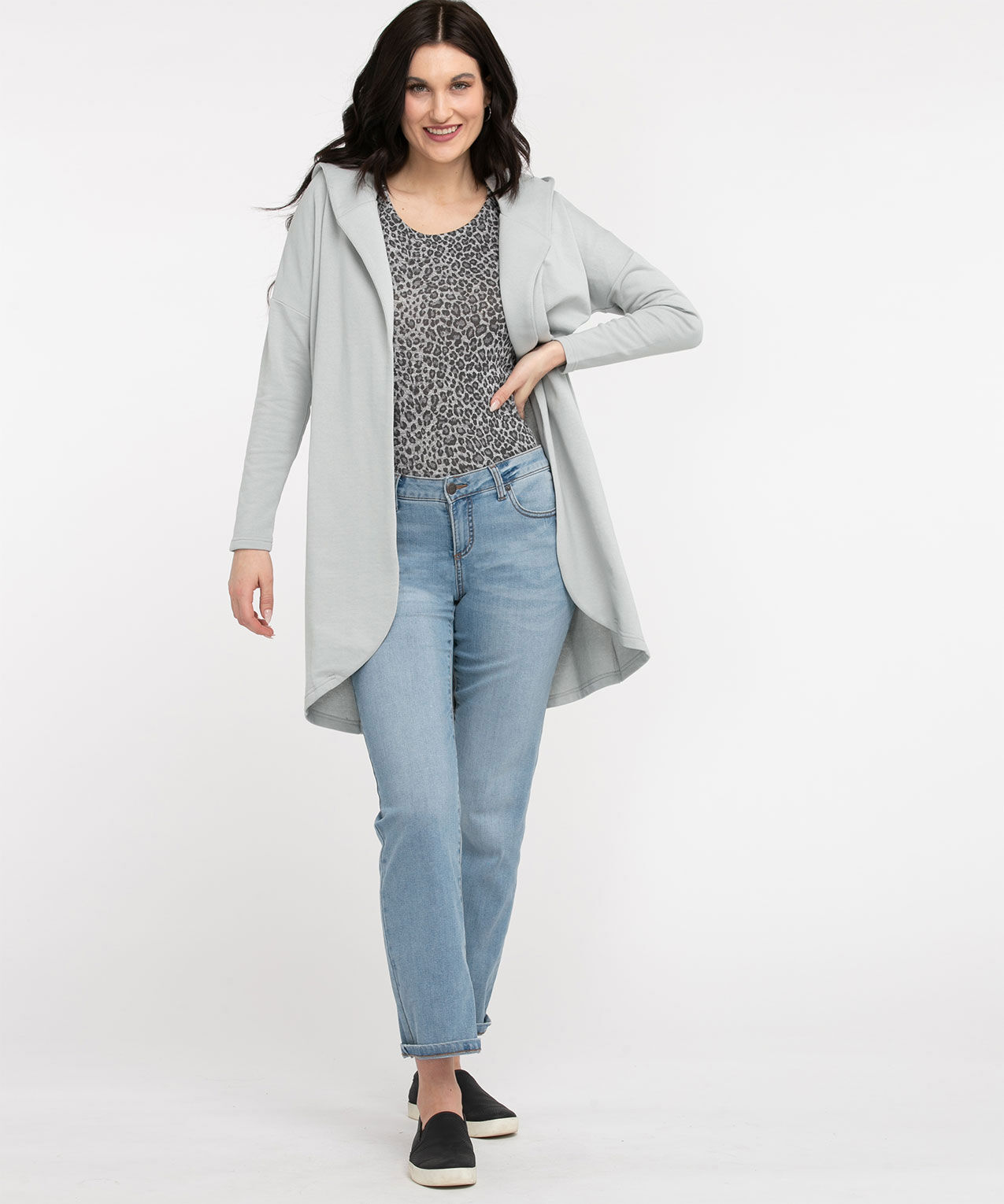 French terry hooded cardigan cheap