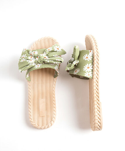 Printed Bow Slide Slippers Image 3