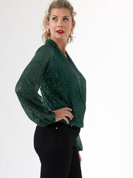 Sequin Wrap Front Top by Haver Image 2