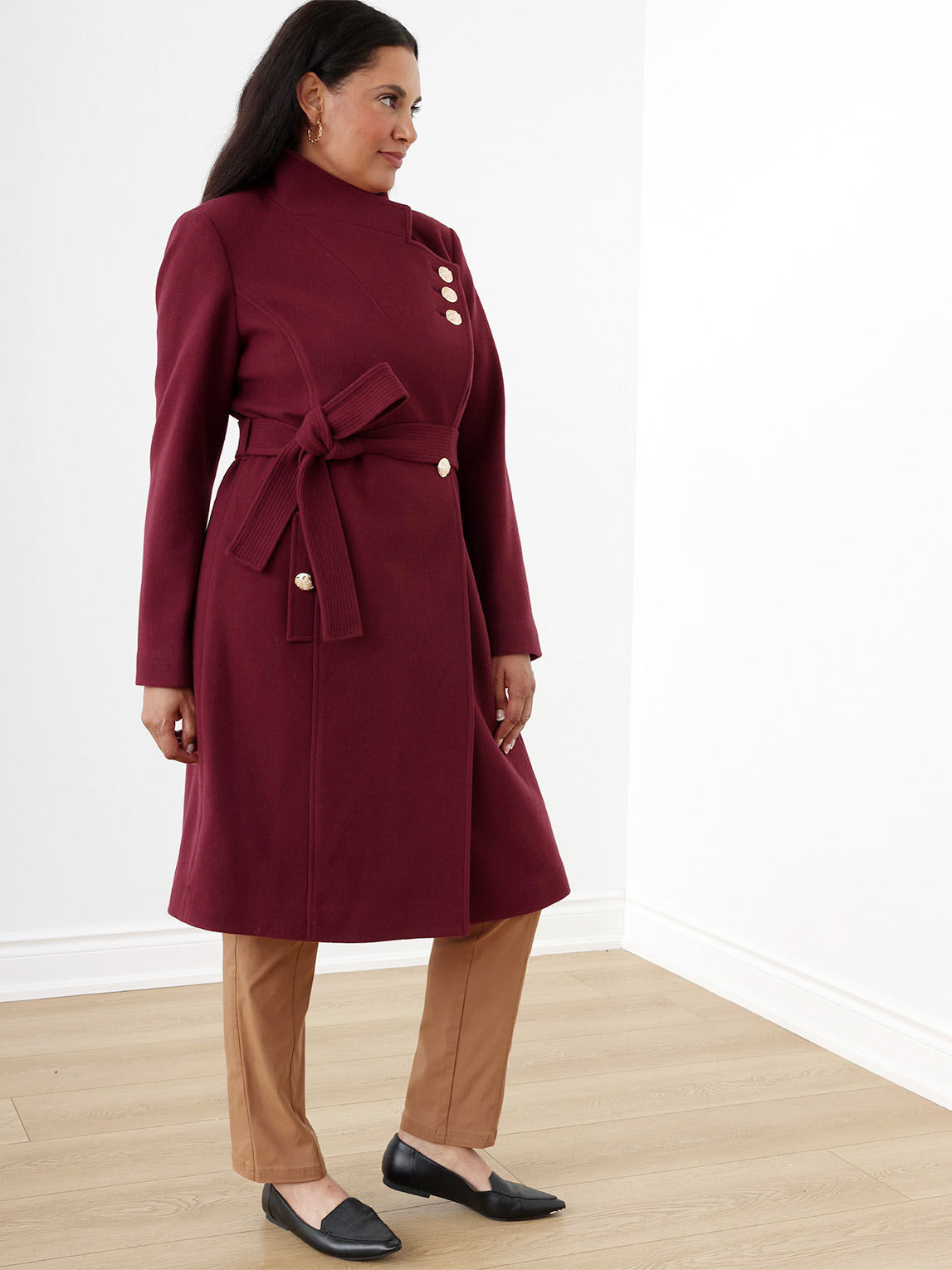 Belted Cross Over Collar Coat Cleo 4000008764