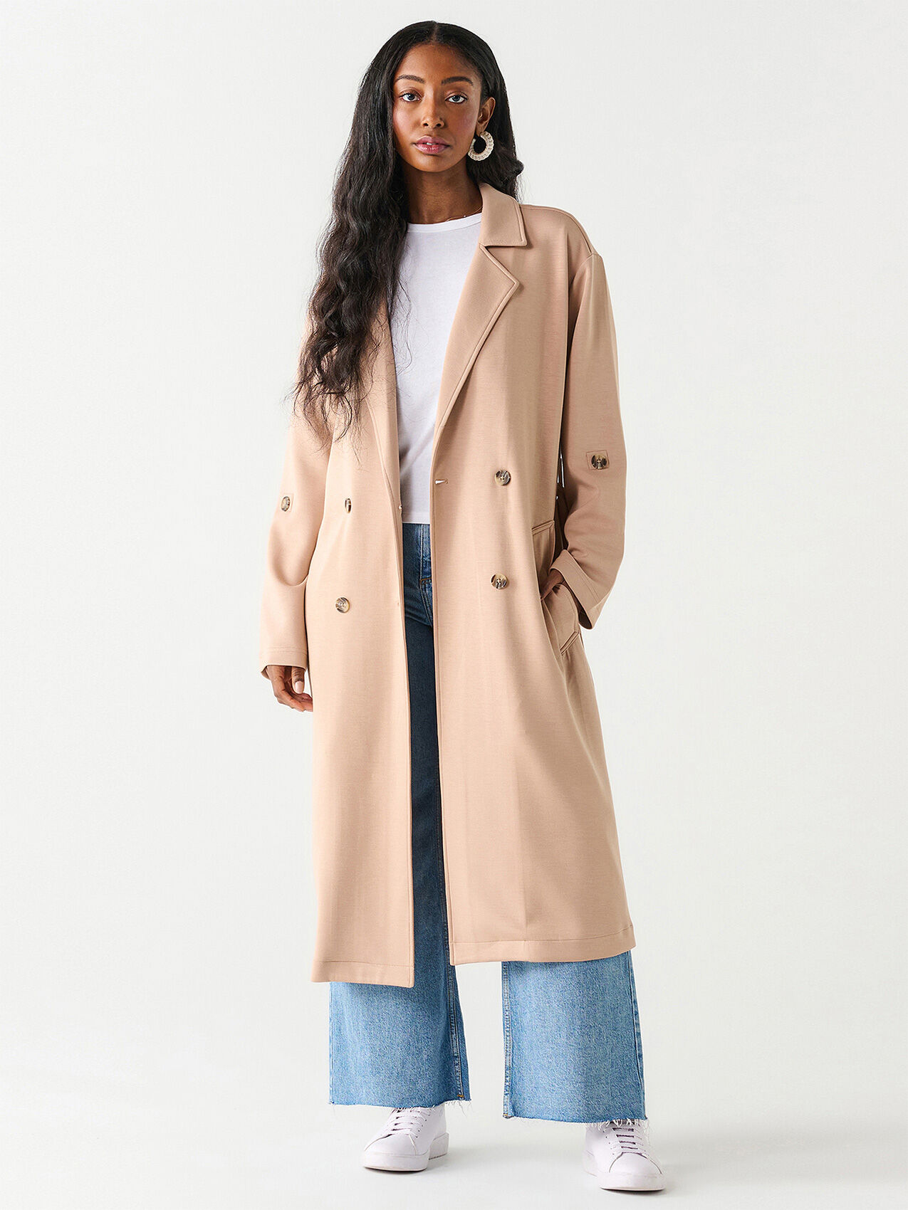 Women's double breasted coat with hood on sale