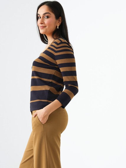 3/4 Sleeve Striped Pullover Sweater Image 2