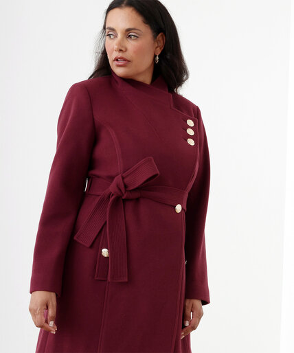 Belted Cross Over Collar Coat Image 4