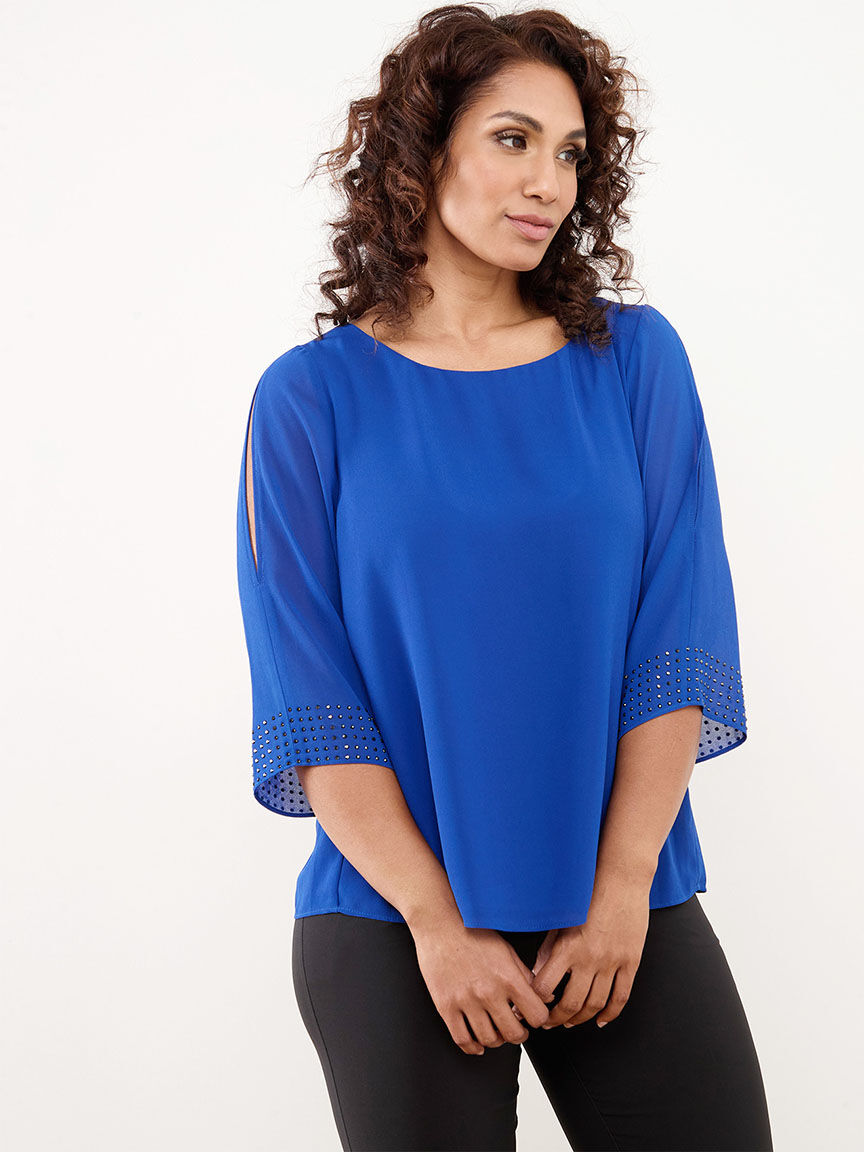 Petite Studded Sleeve Blouse Cleo 4000011121