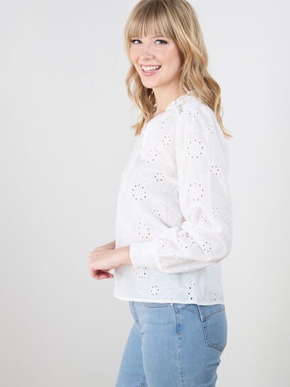 Long Sleeve Relaxed Fit Eyelet Blouse