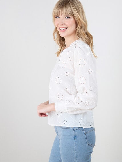 Long Sleeve Relaxed Fit Eyelet Blouse Image 4